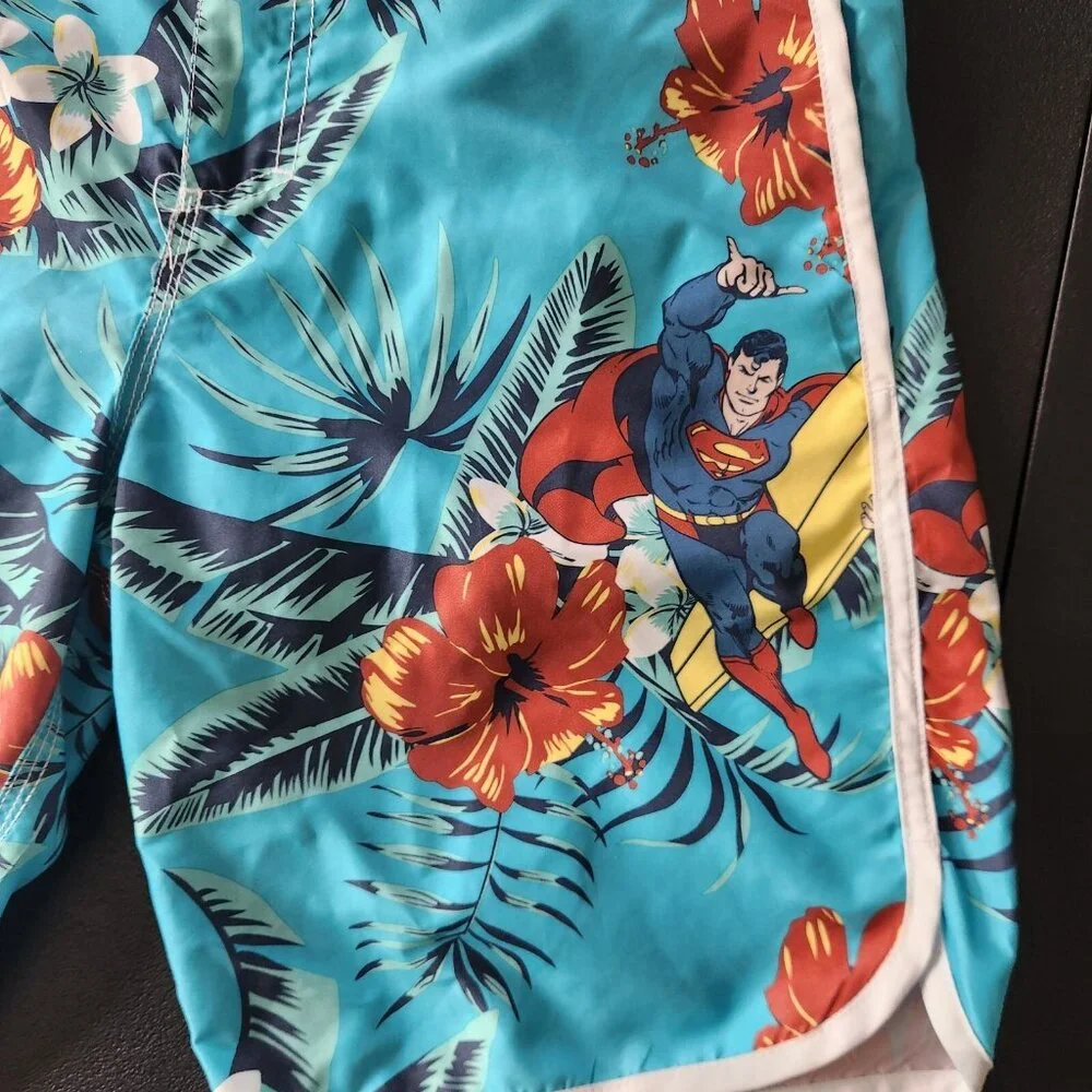 DC Superman Board Shorts Hawaiian Tropical Print Swim Trunks Mens‎ Small